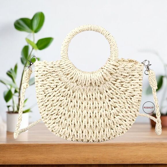 Half Round Woven Women's Straw Crossbody Bag - Picture 2 of 8